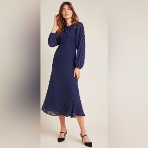 Anthropologie Eri + Ali Michaela Textured-Midi Navy Dress Size 4P New With Tags